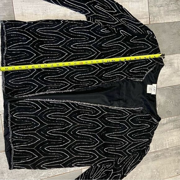 Vintage Black Silk Beaded sequin Special Evening Holiday Relaxed Fit jacket 2X - Picture 9 of 10